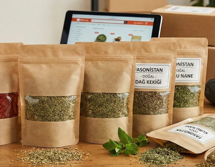 Fasonistan | E-Ticaret İçin Pul Biber, Kekik ve Nane: Kilitli Poşet (Doypack) Dolumu ile Satışlarınızı Artırın